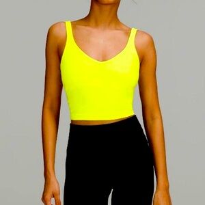 LULULEMON Sz 10 bright yellow crop top with pads, color PEAR Excellent preowned